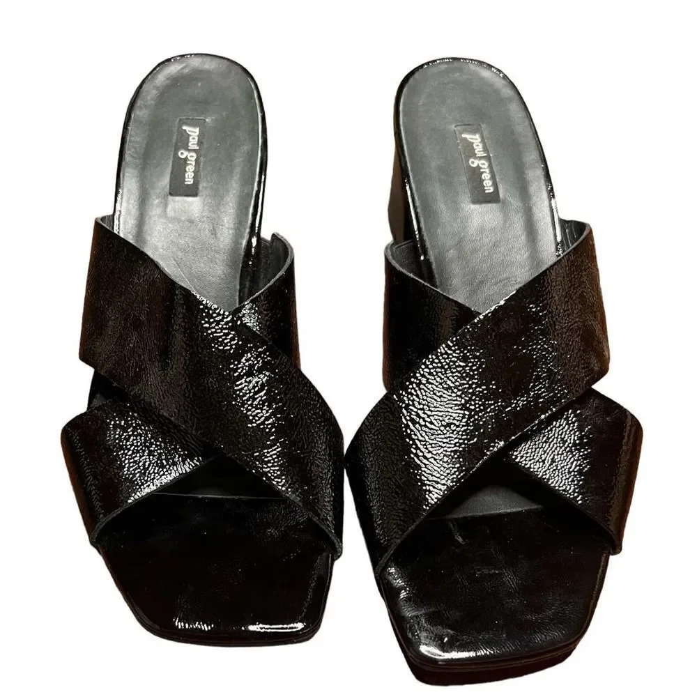 Paul Green CiCi Black Patent Sandal NWOB Size 6 1/2 / US 9